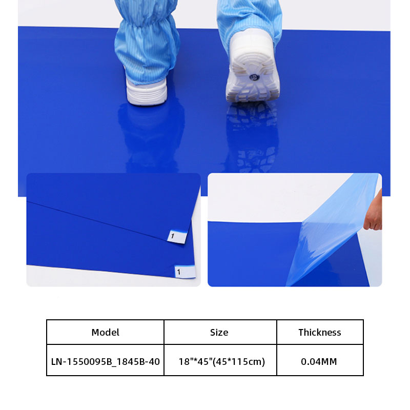 LN-1550095B_1845B-40 Alfombrilla adhesiva antibacteriana al por mayor para sala limpia Alfombrilla adhesiva antideslizante azul